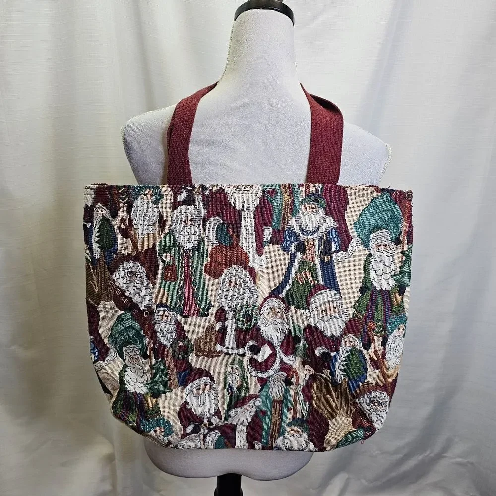 Vintage Christmas Santa Holiday Tapestry Tote Bag